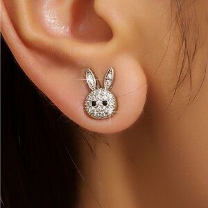 Cubic Zirconia Bunny Earrings, Micro Pave Bunny Earrings, Easter Earrings